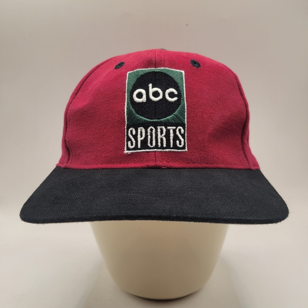 Vintage 90s ABC Sports Hat SnapBack Maroon Black Twill Embroidered